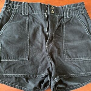 BDG Black High-Waist Utility Shorts with Contrast Stitching